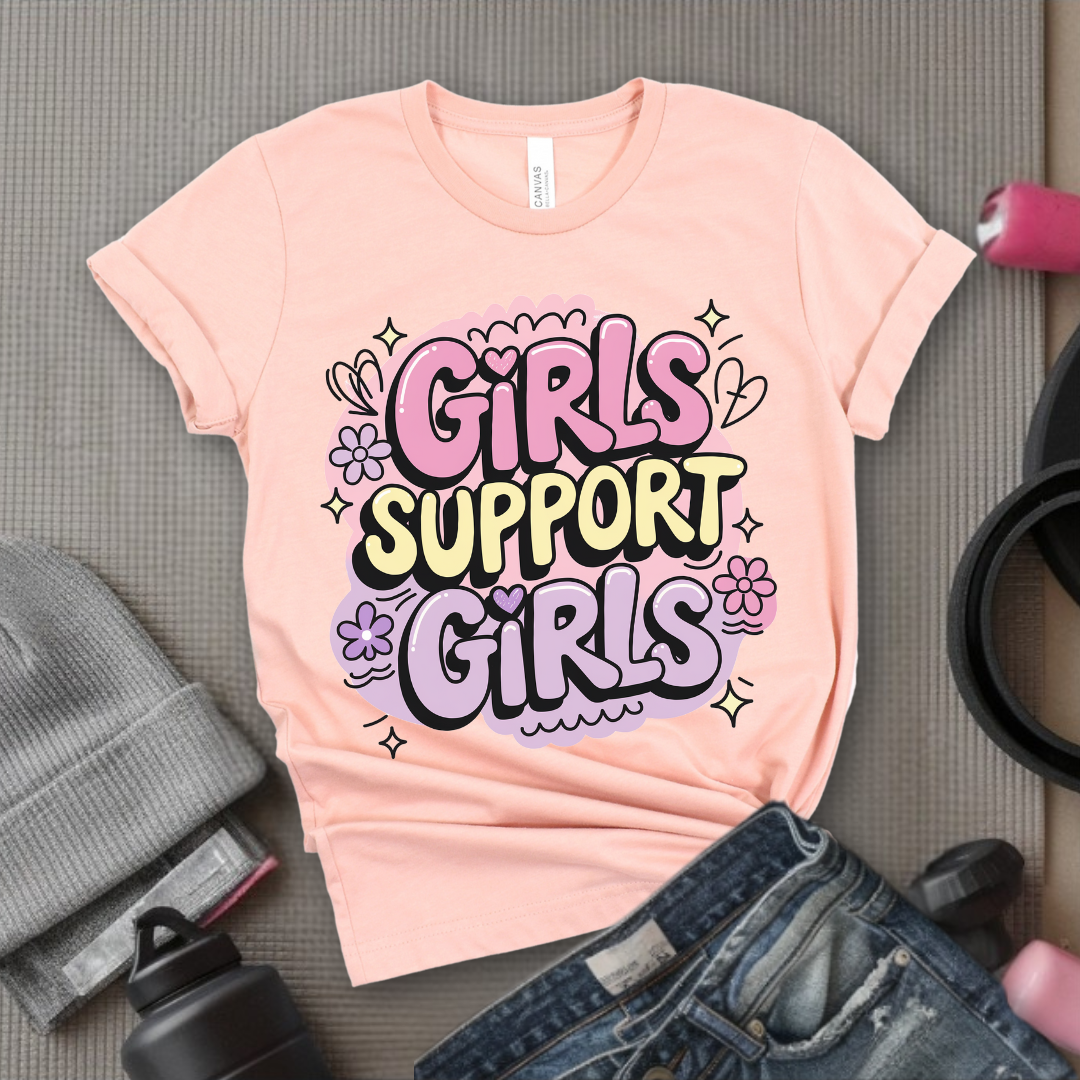 Girls Support Girls Y2K Style - Women Right Tee - Unisex Jersey Short Sleeve Shirt - Women Empowerment Gift for Her, Female Friends - Bella Canvas 3001