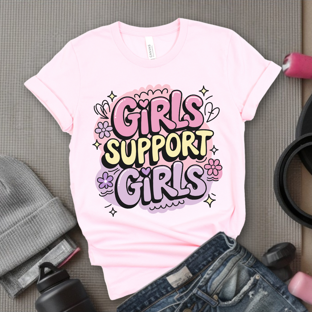 Girls Support Girls Y2K Style - Women Right Tee - Unisex Jersey Short Sleeve Shirt - Women Empowerment Gift for Her, Female Friends - Bella Canvas 3001