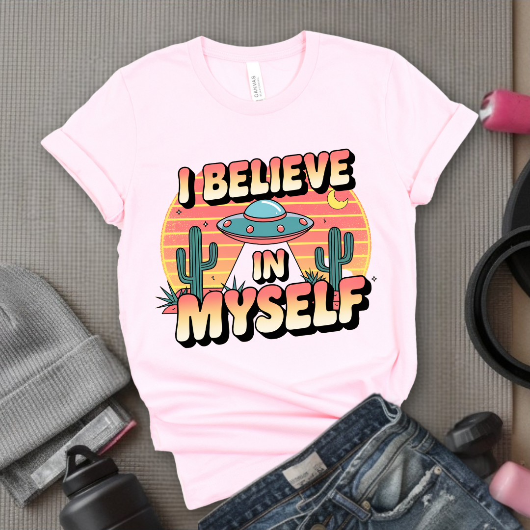 Vintage I Believe in Myself UFO T-shirt - Unisex Jersey Short Sleeve Shirt - Women Empowerment Inspired Tee - Gift for Yourself - Bella Canvas 3001