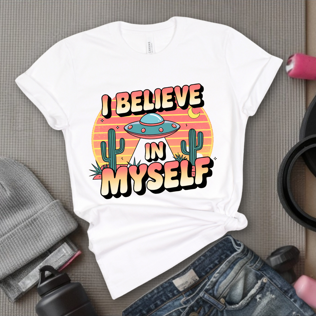 Vintage I Believe in Myself UFO T-shirt - Unisex Jersey Short Sleeve Shirt - Women Empowerment Inspired Tee - Gift for Yourself - Bella Canvas 3001