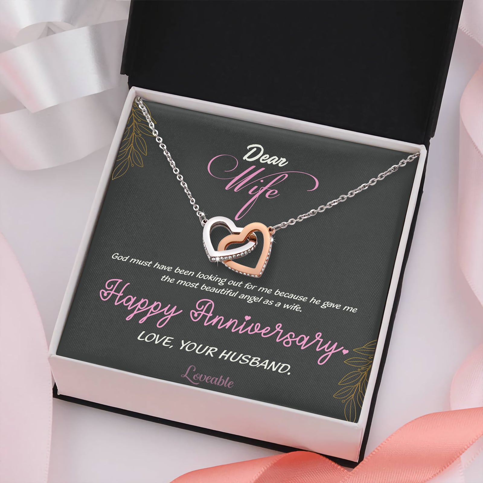 God Gave Me The Most Beautiful Angel, Interlocking Hearts Necklace, Anniversary Gifts for Wife from Husband