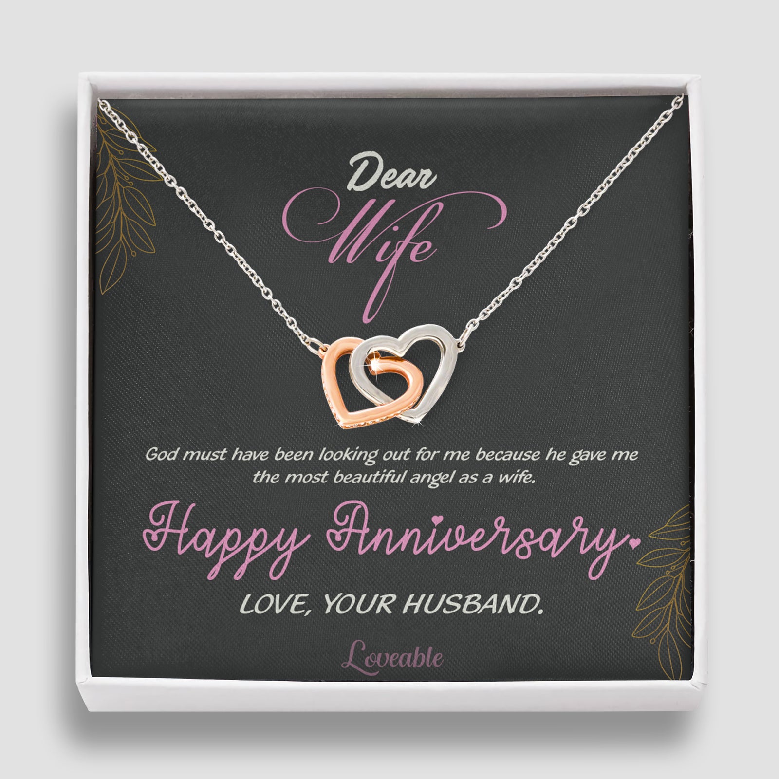 God Gave Me The Most Beautiful Angel, Interlocking Hearts Necklace, Anniversary Gifts for Wife from Husband