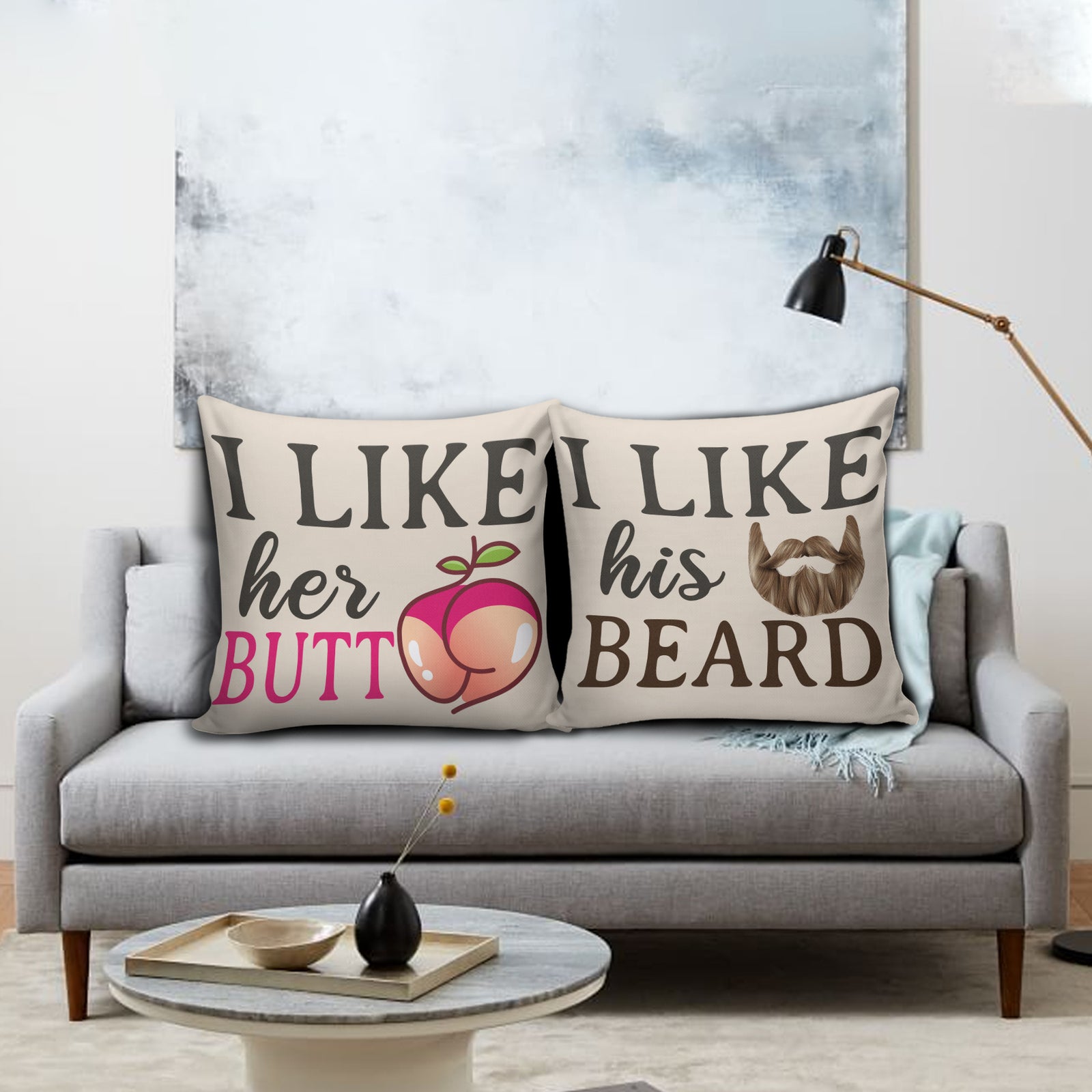 I Like Her Butt - I Like His Beard - Linen Pillow