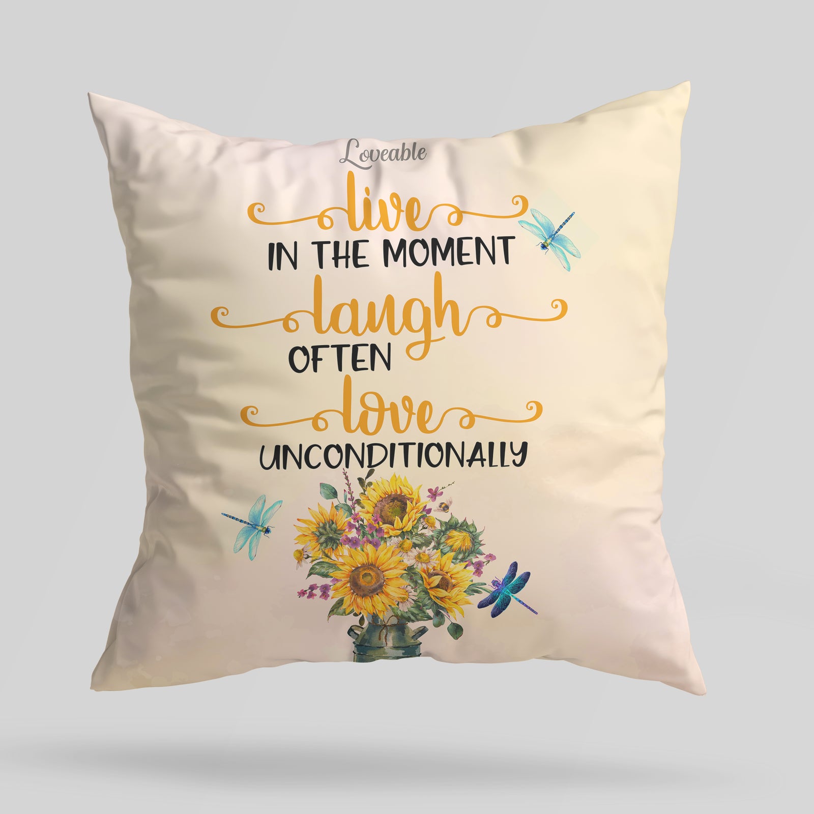 Live In The Moment, Laugh Often, Love Unconditionally - Personalized Canvas Pillow - Anniversary Gift for Her
