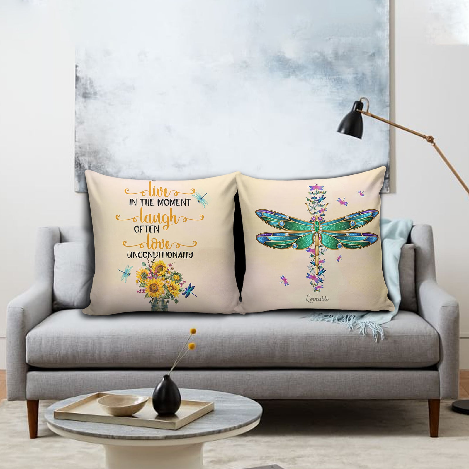 Live In The Moment, Laugh Often, Love Unconditionally - Personalized Canvas Pillow - Anniversary Gift for Her