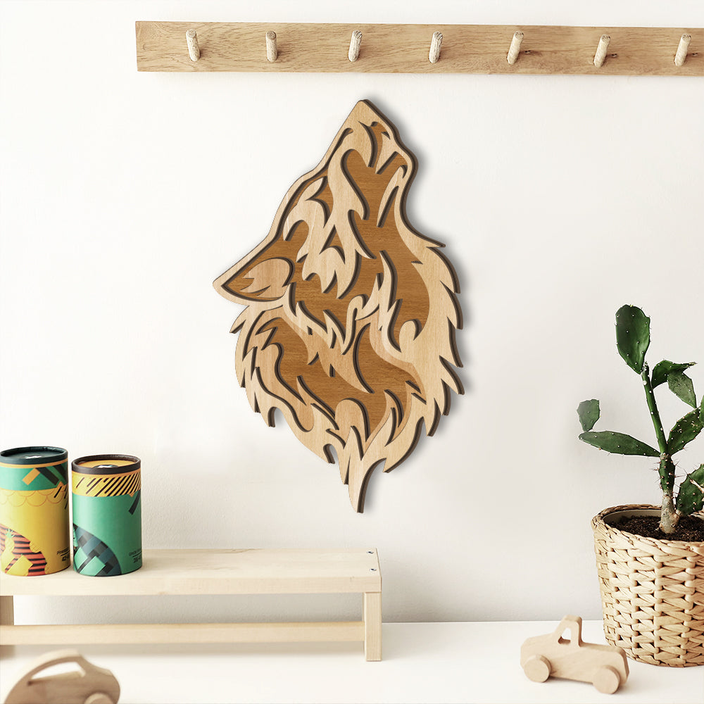 Howling Wolf Wall Art - 3 Layeres Wooden Sign - Birthday Gift Idea for Him
