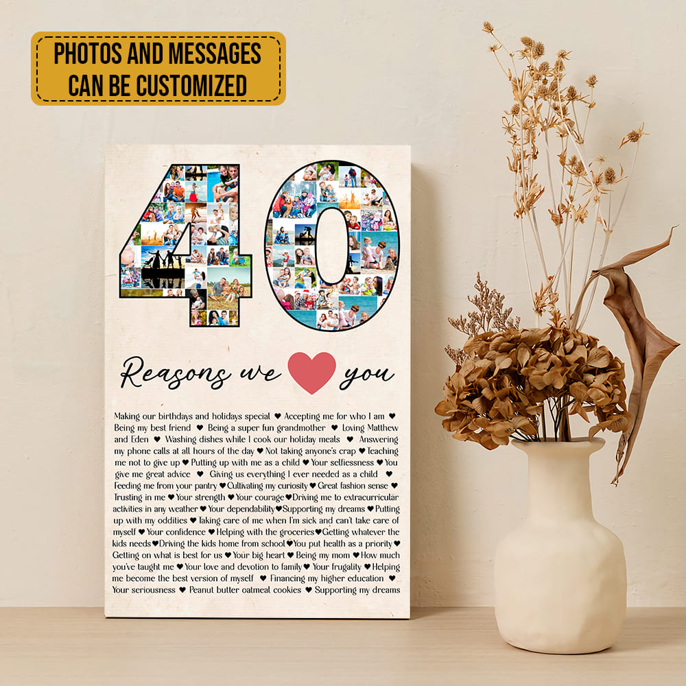 40 Reasons I Love You - Personalized Canvas/Poster Wall Art - Custom Birthday Gift for Men Women
