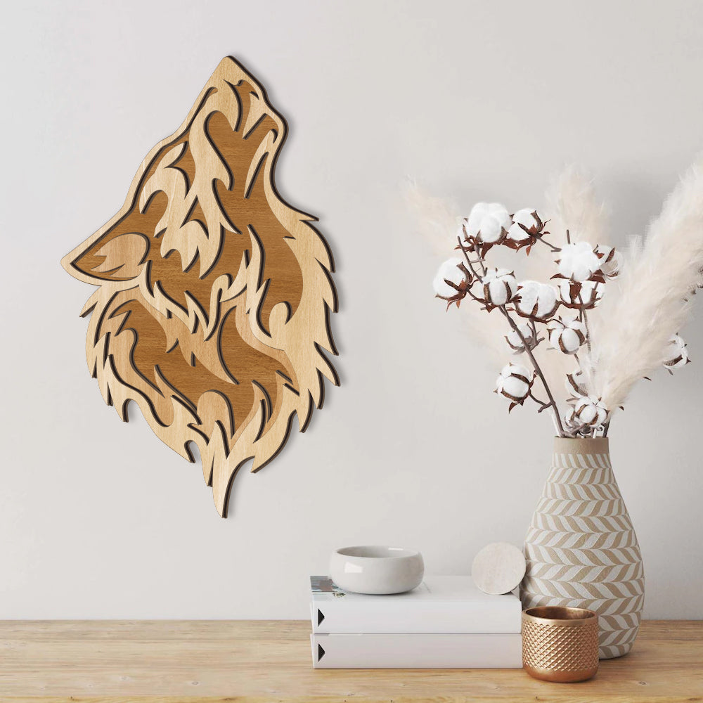 Howling Wolf Wall Art - 3 Layeres Wooden Sign - Birthday Gift Idea for Him