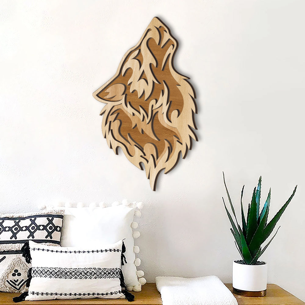 Howling Wolf Wall Art - 3 Layeres Wooden Sign - Birthday Gift Idea for Him