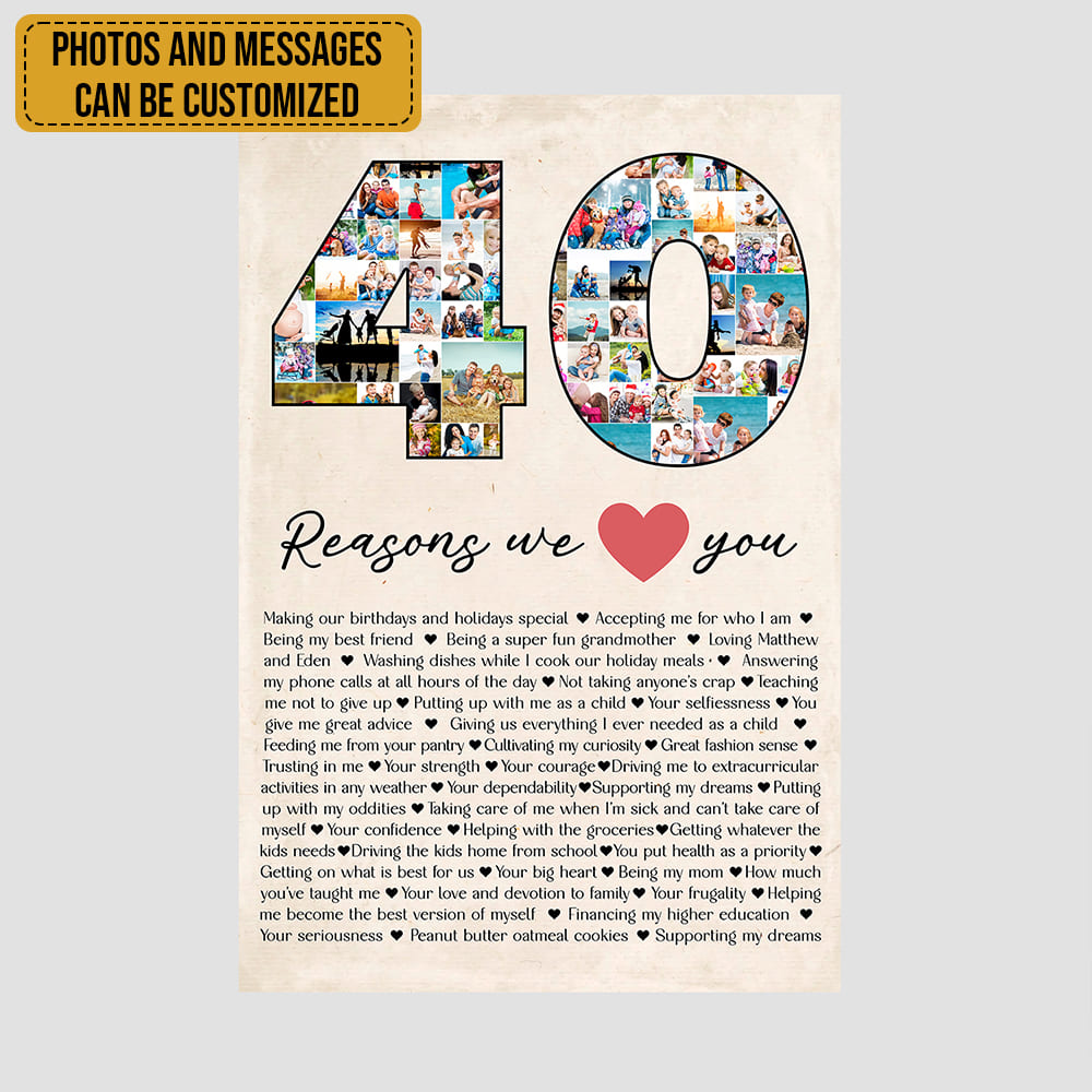 40 Reasons I Love You - Personalized Canvas/Poster Wall Art - Custom Birthday Gift for Men Women