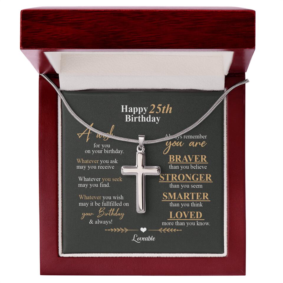Happy 25th Birthday, Encouraging Message, Birthday Gifts for Him, Faith Cross Necklace