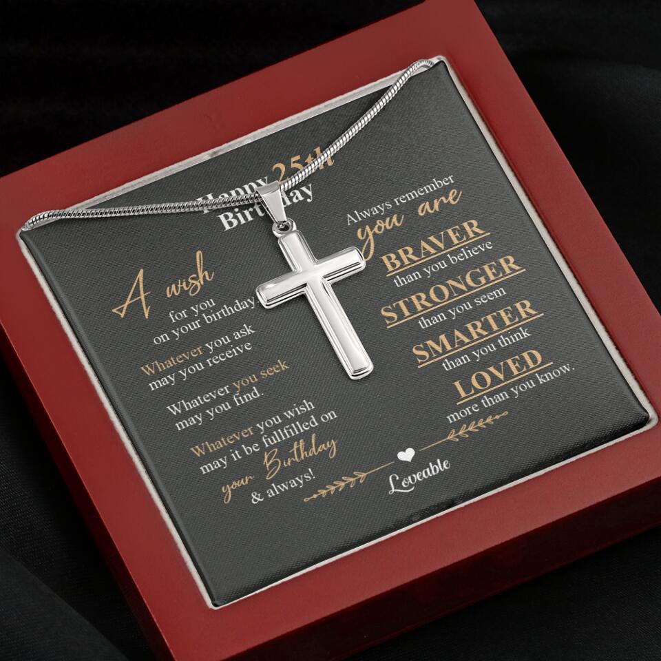 Happy 25th Birthday, Encouraging Message, Birthday Gifts for Him, Faith Cross Necklace