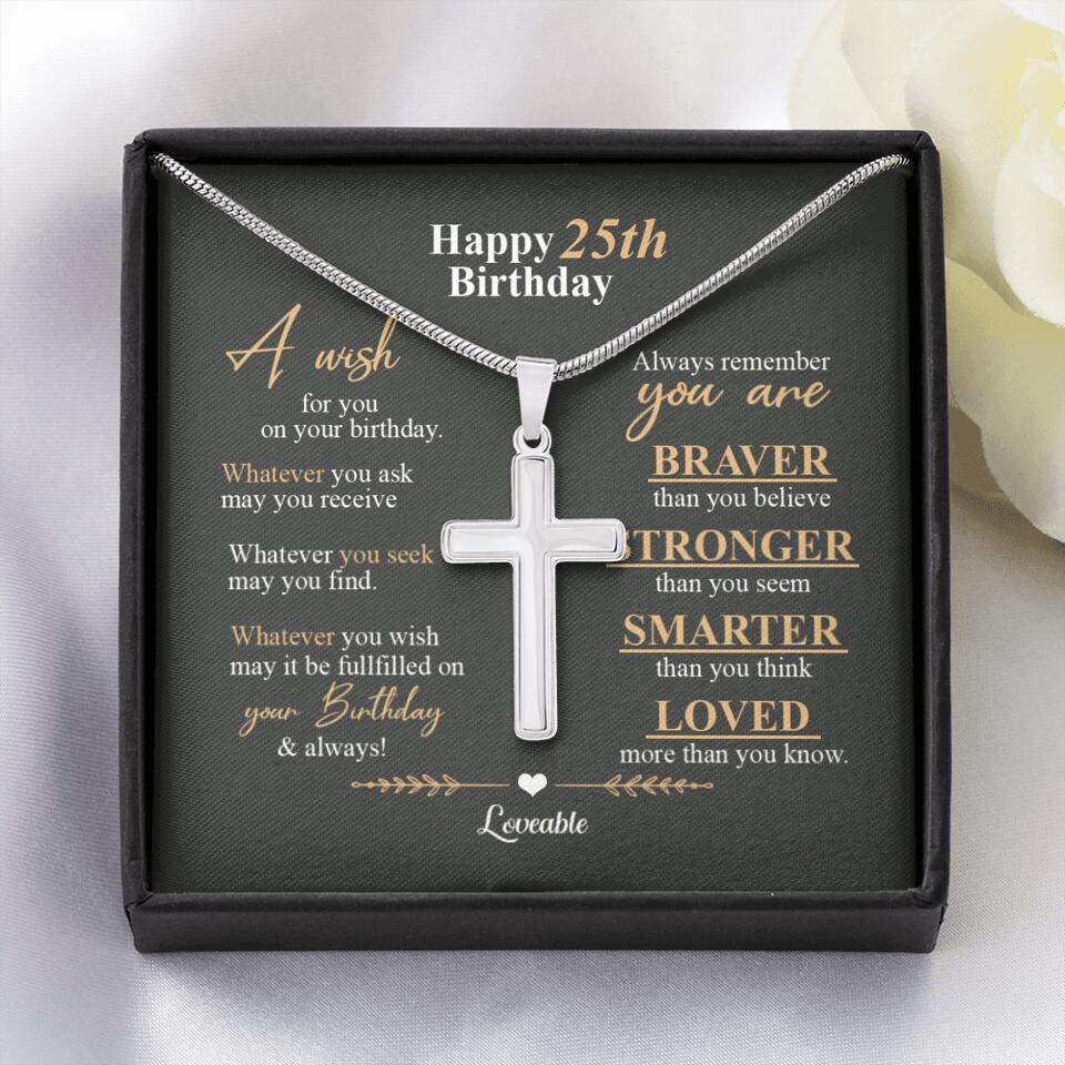 Happy 25th Birthday, Encouraging Message, Birthday Gifts for Him, Faith Cross Necklace