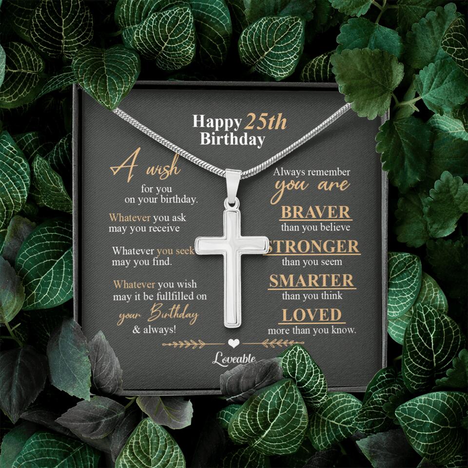 Happy 25th Birthday, Encouraging Message, Birthday Gifts for Him, Faith Cross Necklace