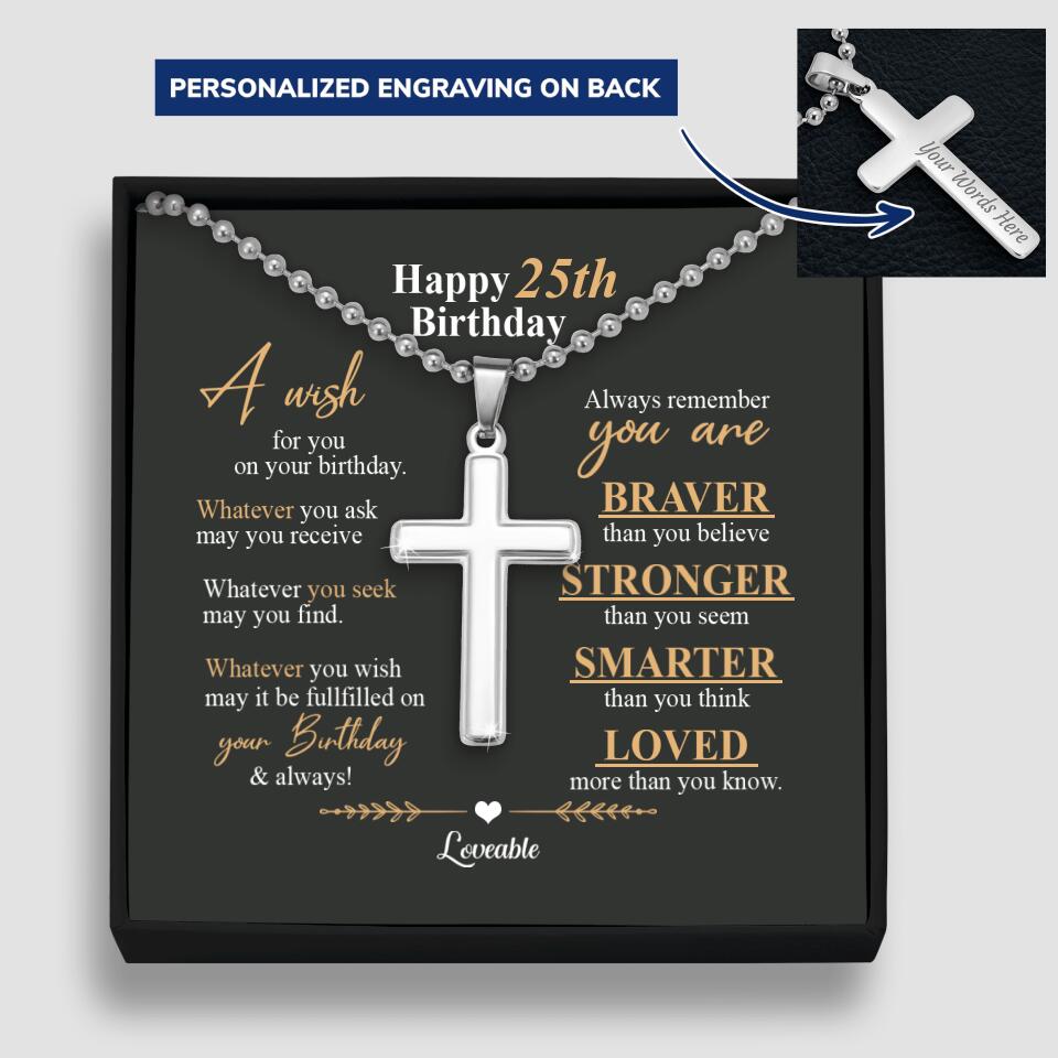 Happy 25th Birthday, Encouraging Message, Birthday Gifts for Him, Faith Cross Necklace
