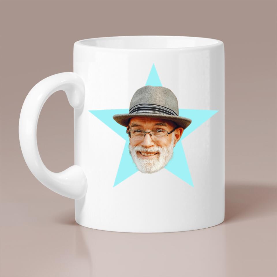 Custom Star Face Mug - Personalized White Mug - Birthday Gift Idea for Men/ Granpa/ Papa
