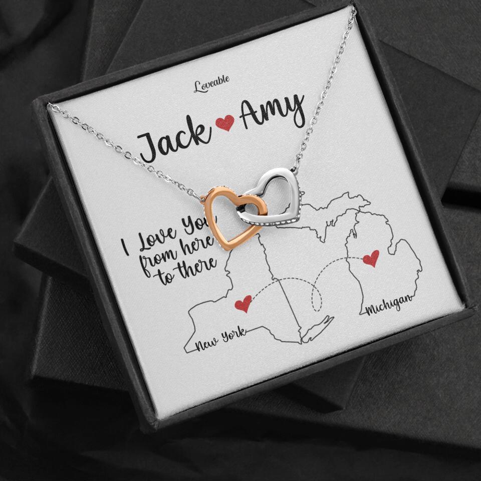 I Love You From Here To There - Personalized Interlocking Hearts Necklace - Anniversary Gifts for Her