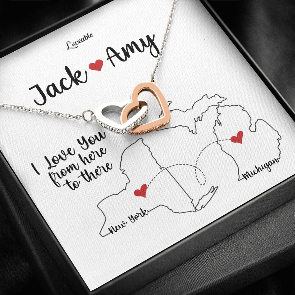 I Love You From Here To There - Personalized Interlocking Hearts Necklace - Anniversary Gifts for Her
