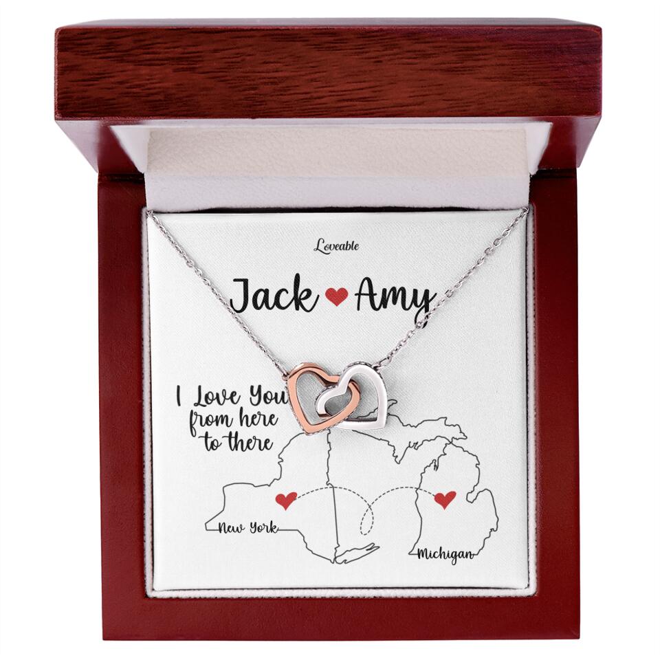 I Love You From Here To There - Personalized Interlocking Hearts Necklace - Anniversary Gifts for Her