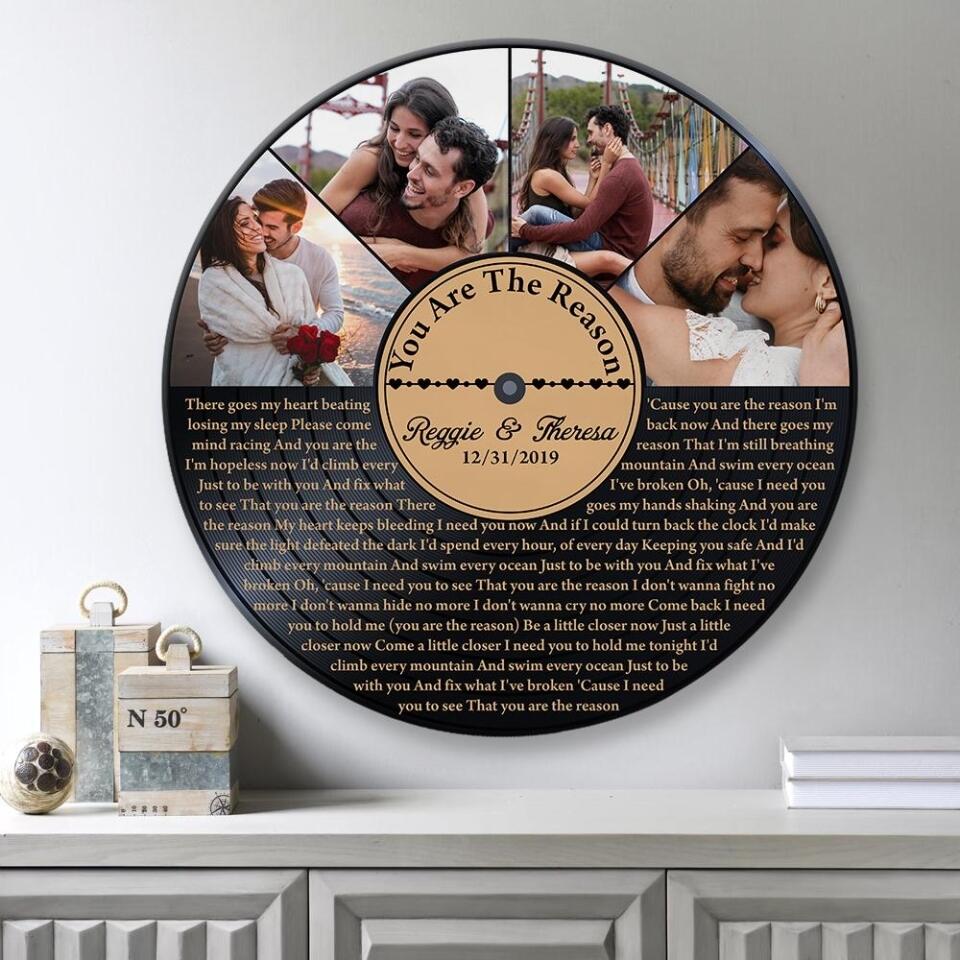 Couple Wooden Sign Vinyl Record Song Lyrics - Personalized Round Wood Sign