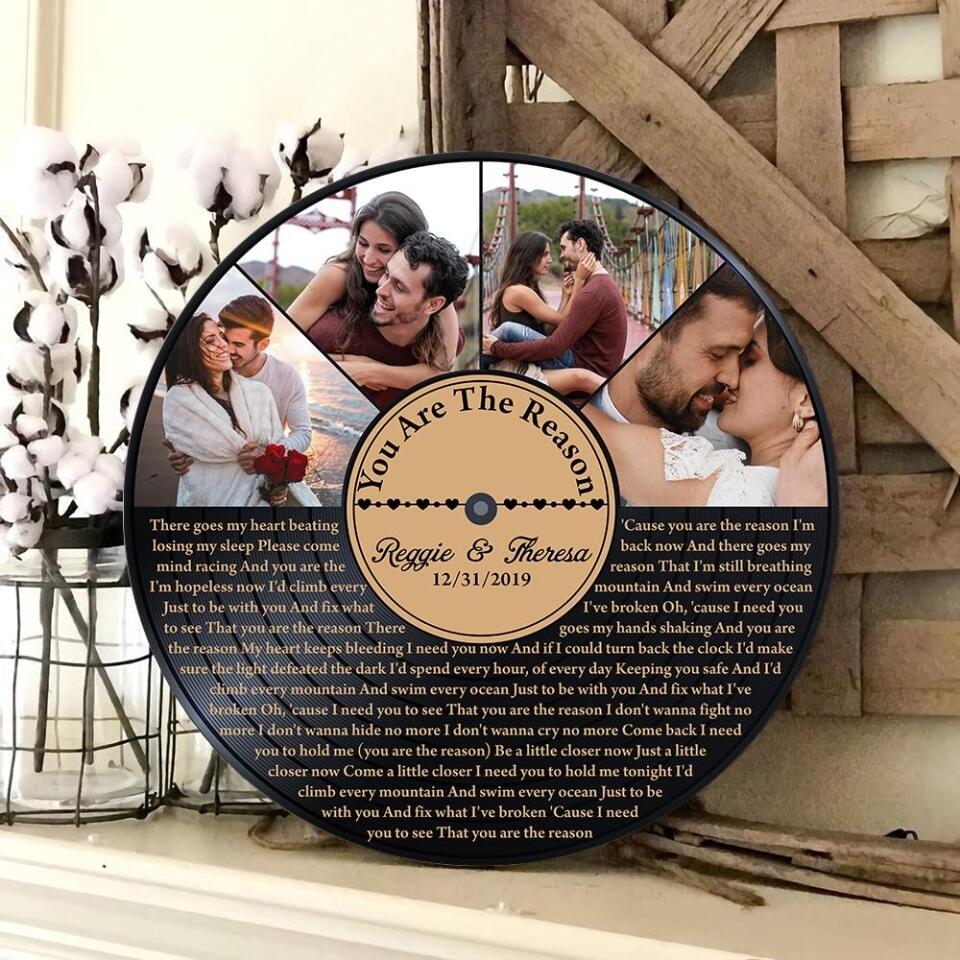 Couple Wooden Sign Vinyl Record Song Lyrics - Personalized Round Wood Sign
