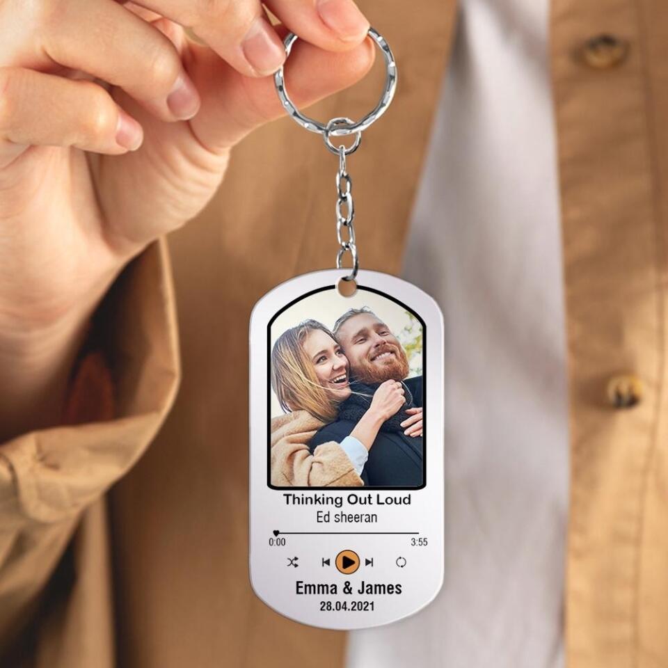 Happy Couple With Song - Personalized Stainless Steel Keychain - Best Gift For Anniversary