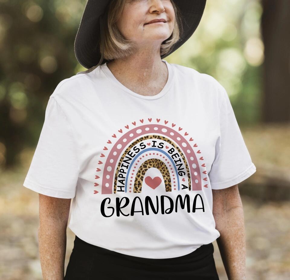Rainbow Happiness Is Being A Grandma - Personalized T-Shirt - Birthday Gift for Grandma