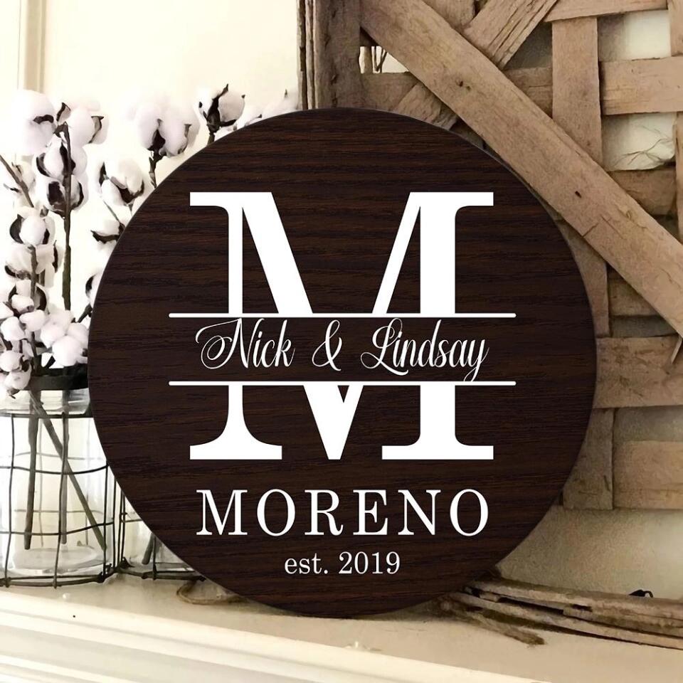 Couple Wooden Sign Name With Amazing Font Style - Personalized Round Wooden Sign - Anniversary Gift For Him