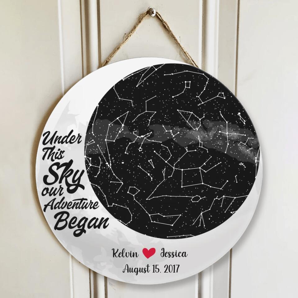 Couple Wooden Sign Under This Sky Our Adventure Began - Custom Star Map Decorative - Persaonalized Round Wooden Sign - Best Anniversary Gifts - 208IHPBNRW117