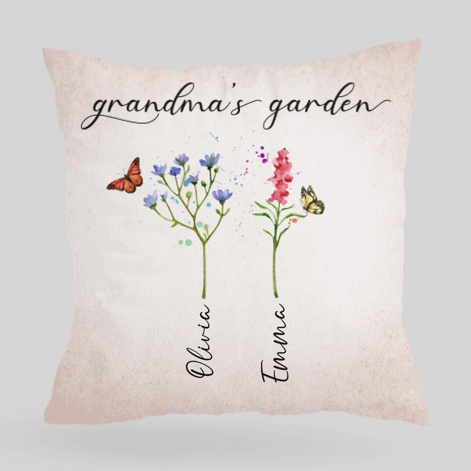 Grandma's Garden - Personalized Pillow - Birthday Gift Idea for Grandma/Nana