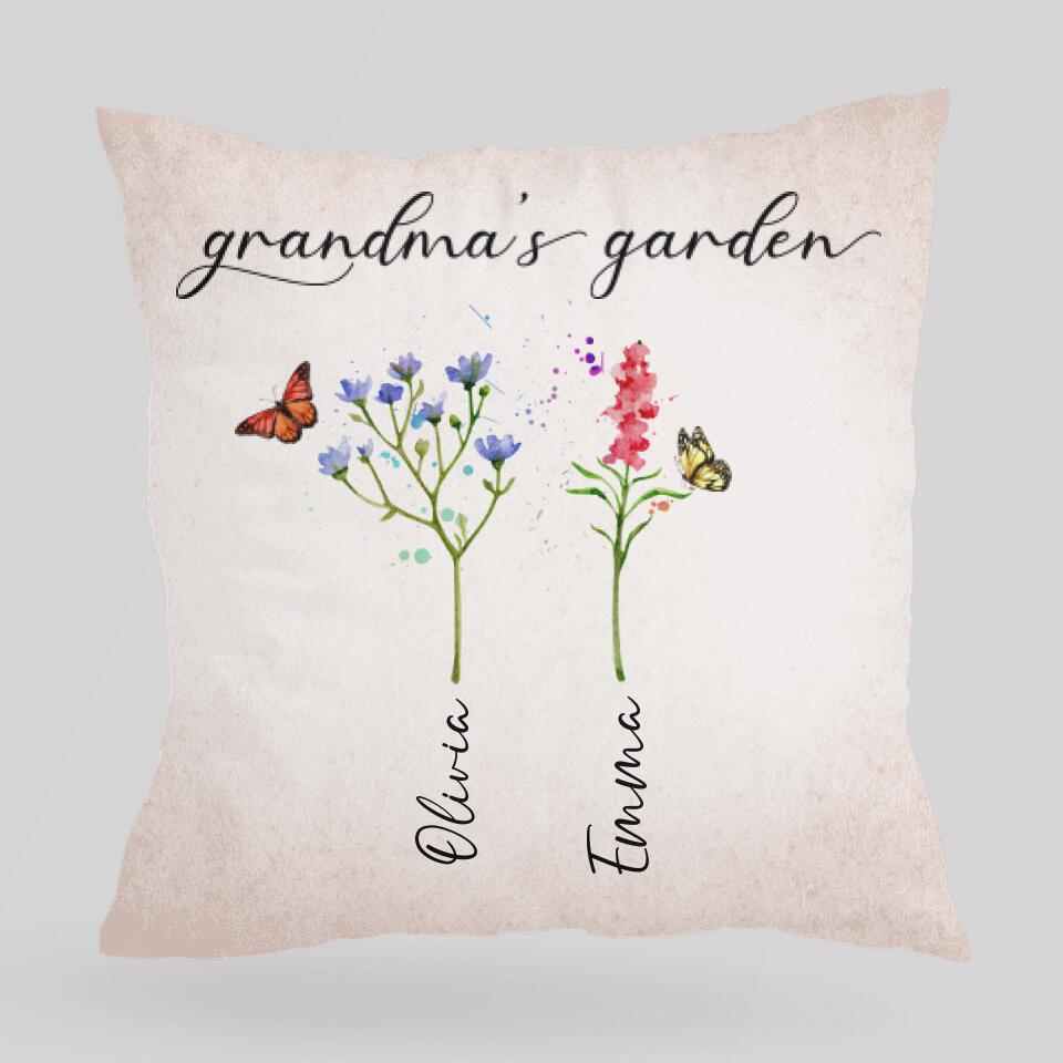 Grandma's Garden - Personalized Pillow - Birthday Gift Idea for Grandma/Nana