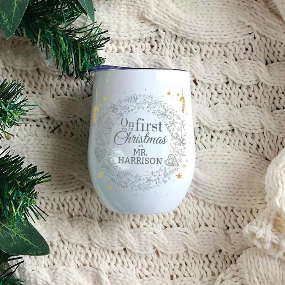 On Your First Christmas As Mr and Mrs - Personalized Couple Wine Tumbler