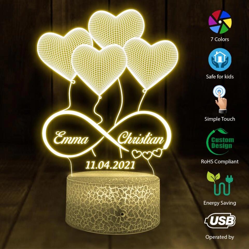 Heart Shaped Balloons Custom 3D Light Wedding Gift