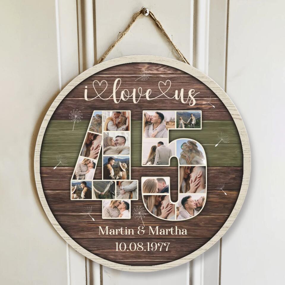Couple Wooden Sign I Love Us 45th Wedding Anniversary Gift Custom Wooden Sign