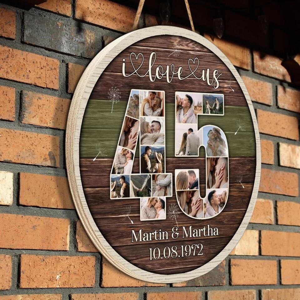 Couple Wooden Sign I Love Us 45th Wedding Anniversary Gift Custom Wooden Sign