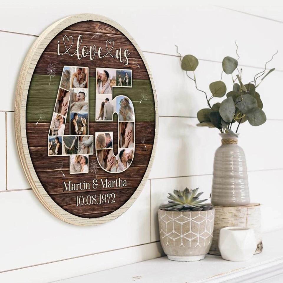 Couple Wooden Sign I Love Us 45th Wedding Anniversary Gift Custom Wooden Sign