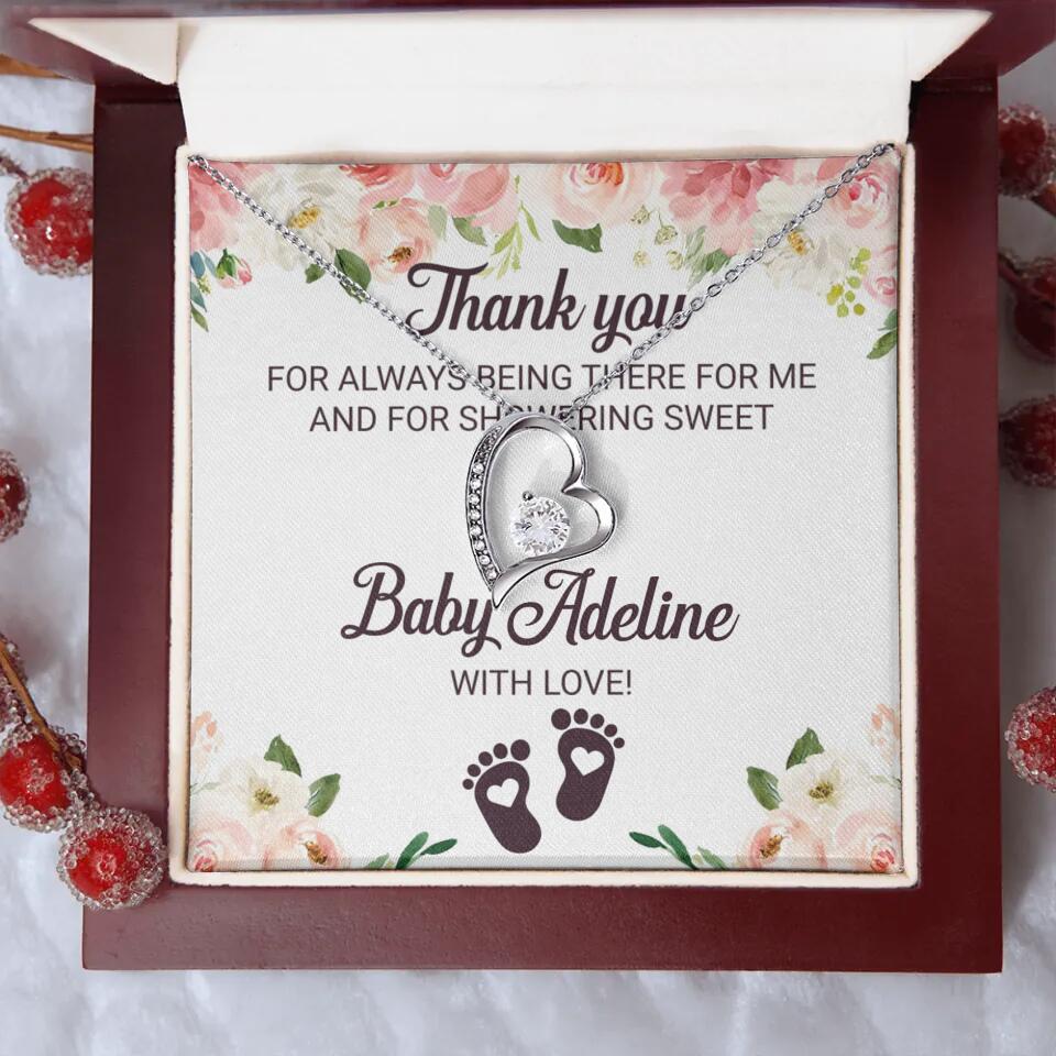Thank You For Always Being There For Me - Personalized Love Knot Necklace - Baby Shower Hostess Thank You Gift
