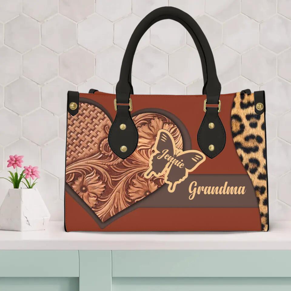 Personalized Leather Handbag For Her - Butterflies Bag - Gift for Mom, Grandma