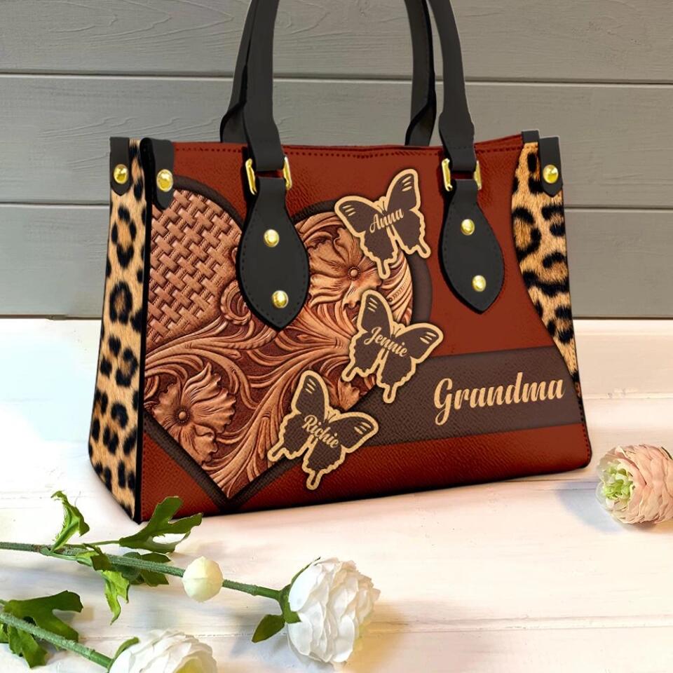 Personalized Leather Handbag For Her - Butterflies Bag - Gift for Mom, Grandma