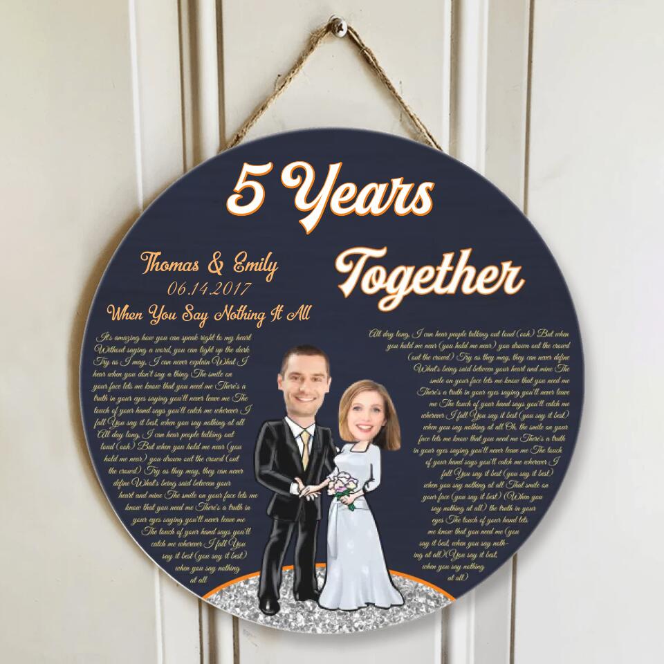 Couple Wooden Sign 5 Years Together - Personalized Upload Photo Round Wood Sign - 5th Anniversary Gift for Couples