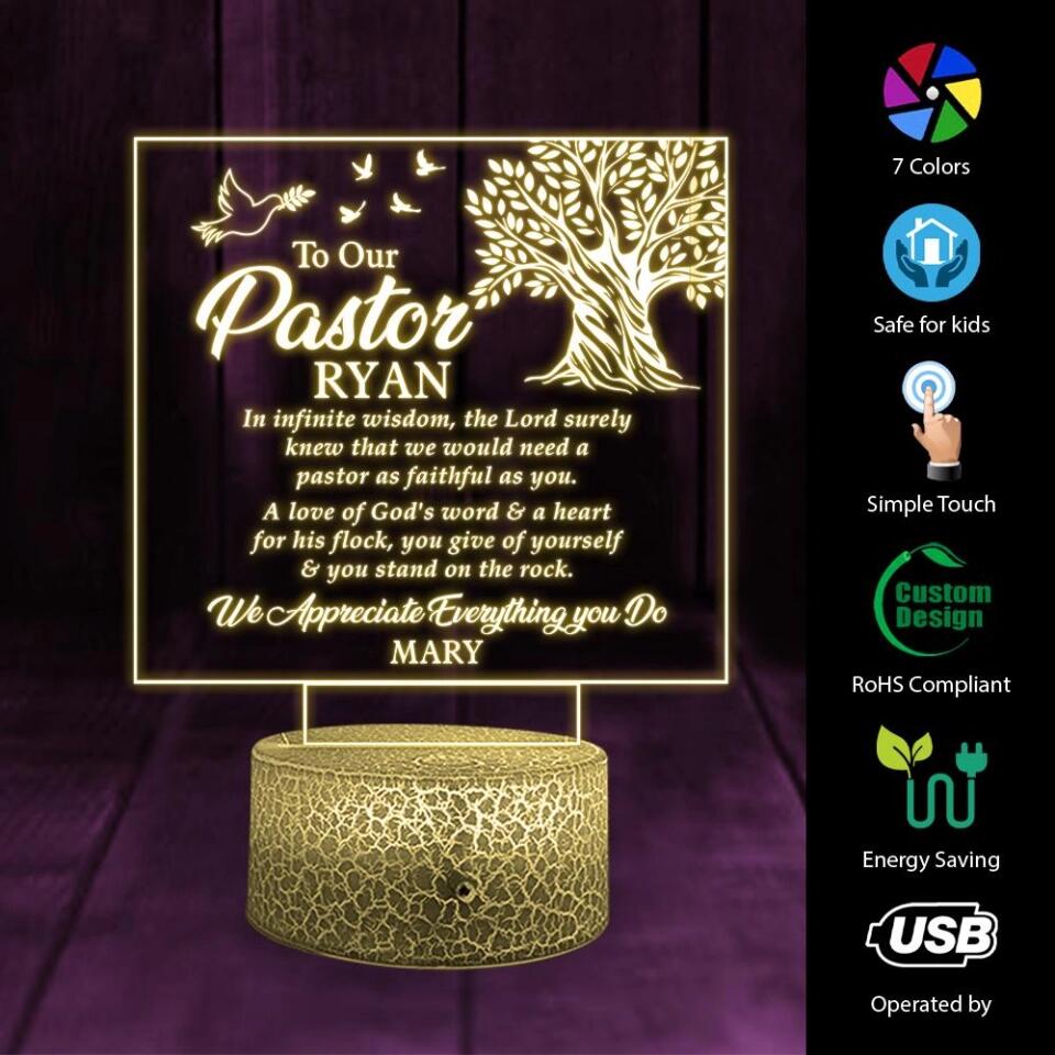 To Our Pastor - Appreciate Everything You Do - Custom Led Lights - Table Lamp - Thank You Gift for Pastor