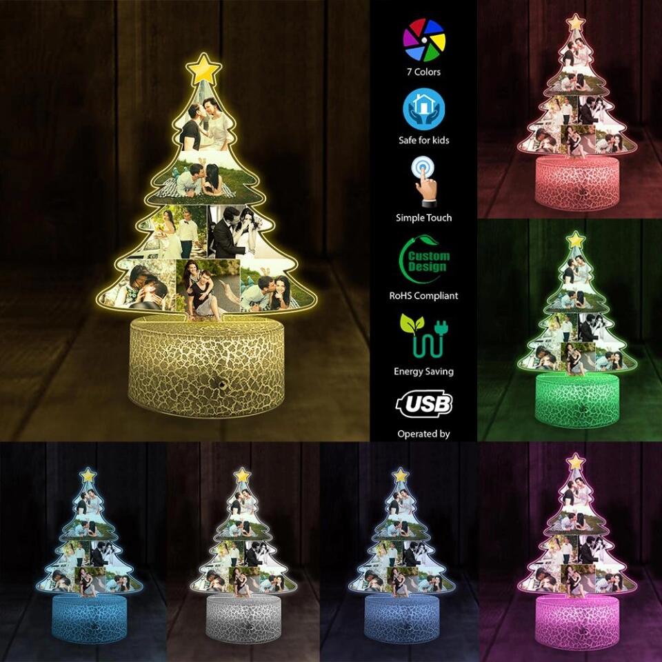 Couple Photo Christmas Tree Personalized Night Light