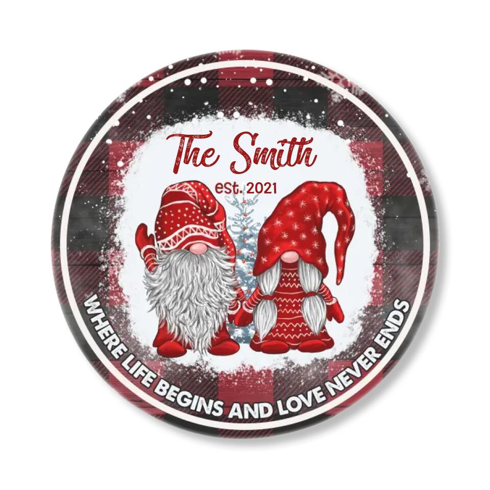 Couple Wooden Sign Where Life Begins and Love Never Ends - Personalized Wooden Sign - Christmas Gift for Couple or Family