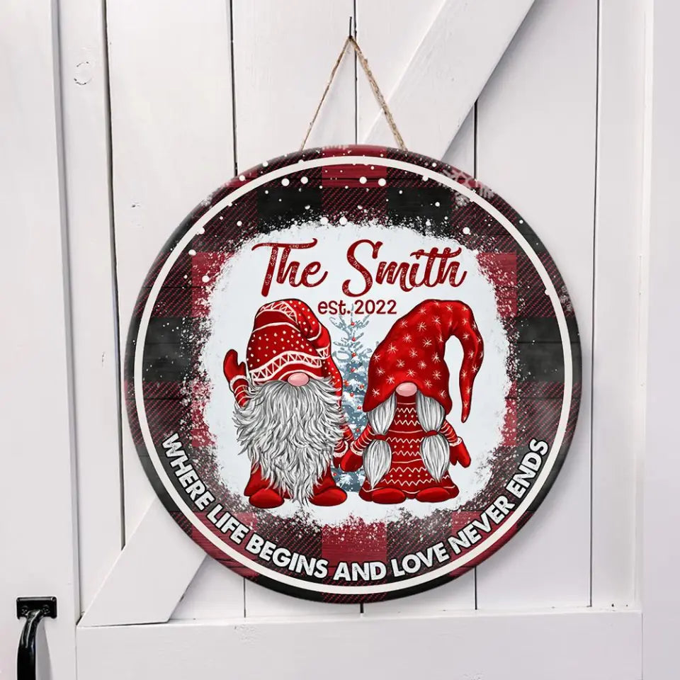 Couple Wooden Sign Where Life Begins and Love Never Ends - Personalized Wooden Sign - Christmas Gift for Couple or Family