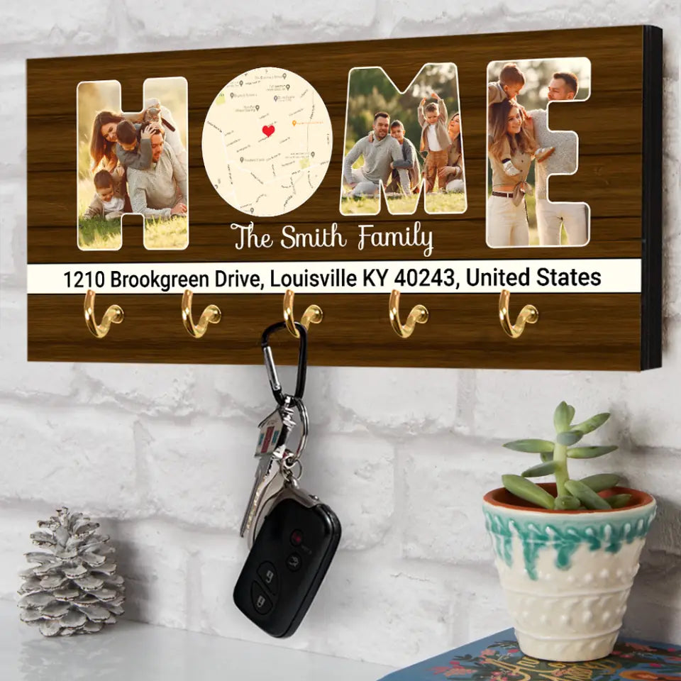 Home Map Custom Map And Photo Key Holder - Family Gift