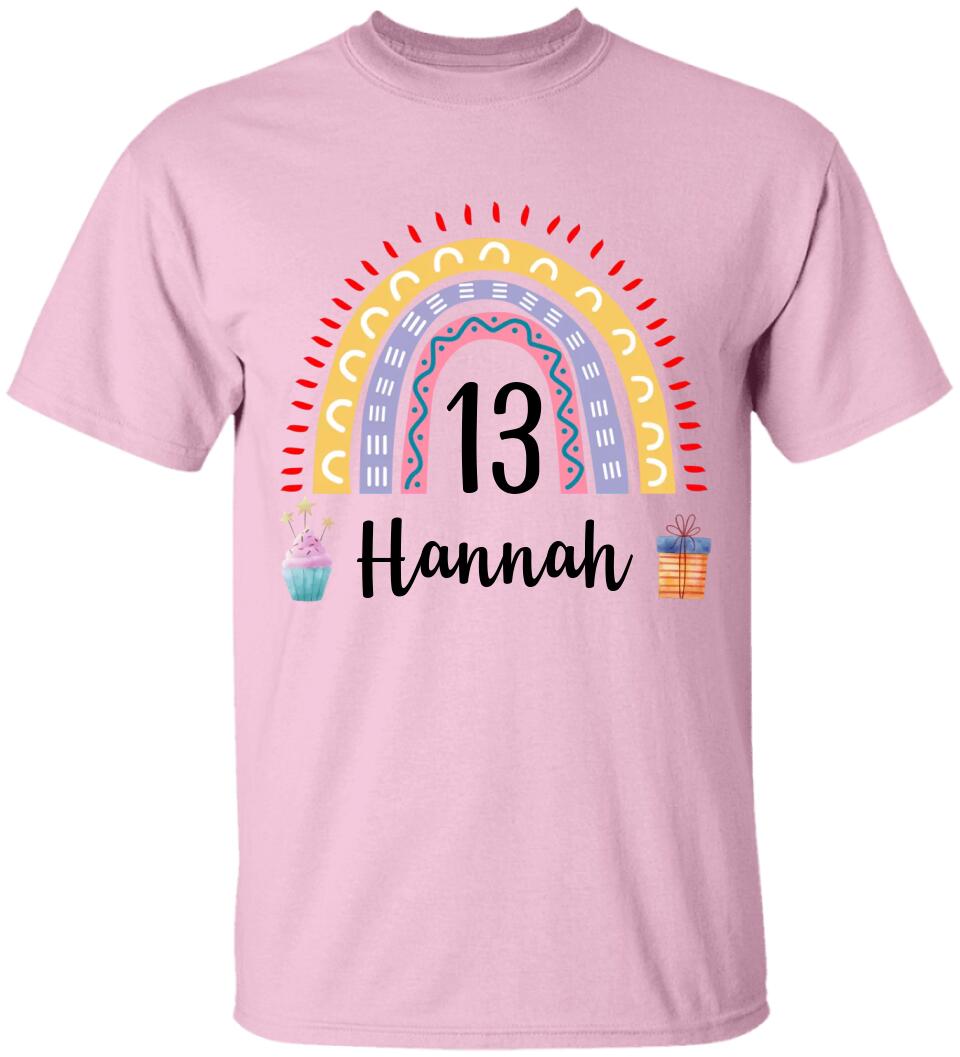 Birthday Rainbow Girl Tshirt - Custom Name & Age - 13th Birthday Gift For Girl