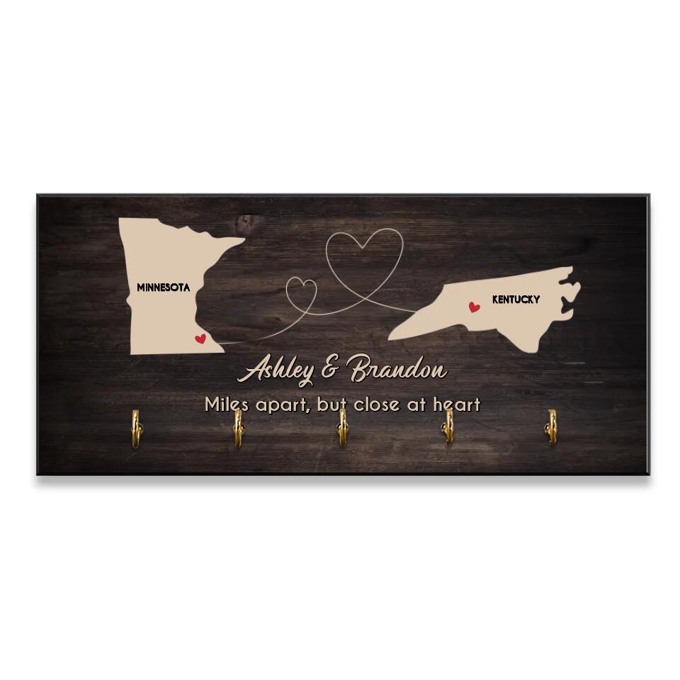 Personalized Valentine Gifts - Miles Apart But Close At Heart Personalized Key Holder