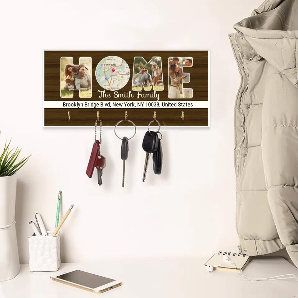 Home Map Custom Map And Photo Key Holder - Family Gift