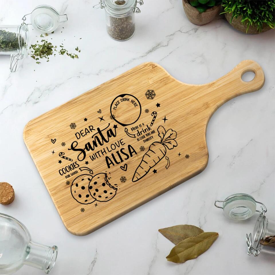 Dear Santa With Love Place Drink - Housewarming Gifts - Custom Wooden Cutting Board - Christmas Gifts