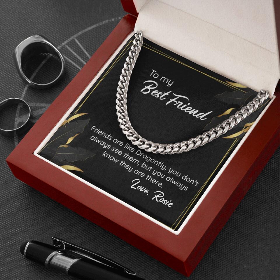 To My Best Friend Friends Are Like Dragonfly, Personalized Cuban Chain, Gift for Best Friend, Men's Jewelry